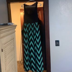 Women’s medium navy and mint colored maxi dress.